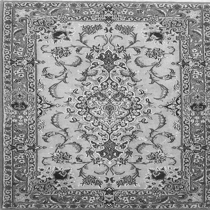 Round Machine Washable Medallion Gray Traditional Rug, wshtr4751gry