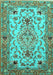 Machine Washable Medallion Turquoise Traditional Area Rugs, wshtr4751turq