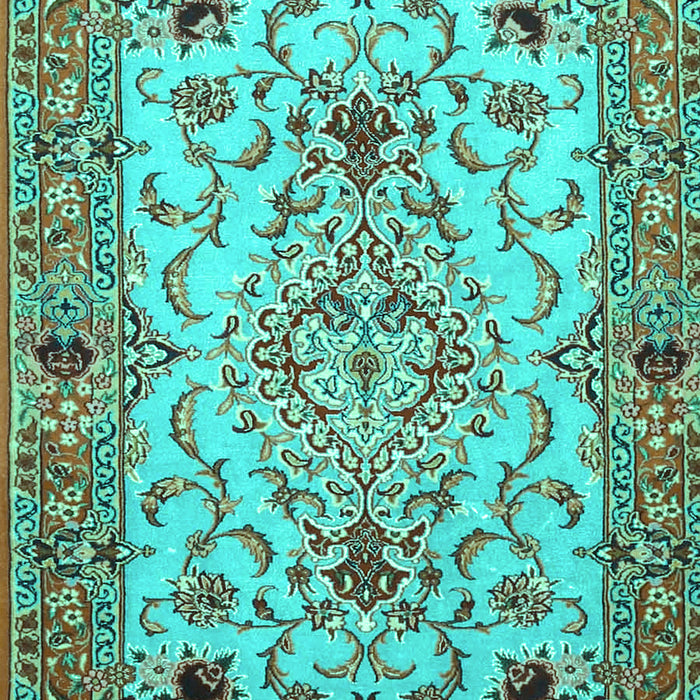 Machine Washable Medallion Turquoise Traditional Area Rugs, wshtr4751turq