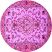 Round Machine Washable Medallion Pink Traditional Rug, wshtr4751pnk