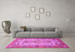 Machine Washable Medallion Pink Traditional Rug in a Living Room, wshtr4751pnk