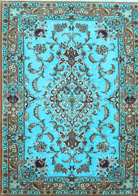 Medallion Light Blue Traditional Rug, tr4751lblu