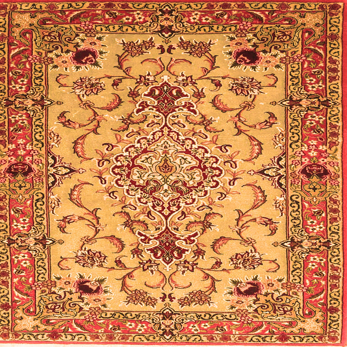 Round Machine Washable Medallion Orange Traditional Area Rugs, wshtr4751org