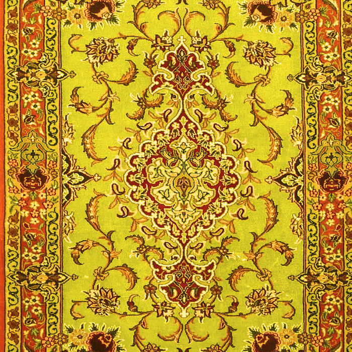 Machine Washable Medallion Yellow Traditional Rug, wshtr4751yw