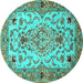 Round Machine Washable Medallion Turquoise Traditional Area Rugs, wshtr4751turq