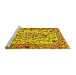Sideview of Machine Washable Medallion Yellow Traditional Rug, wshtr4751yw