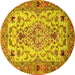 Round Machine Washable Medallion Yellow Traditional Rug, wshtr4751yw