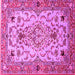 Square Machine Washable Medallion Pink Traditional Rug, wshtr4751pnk