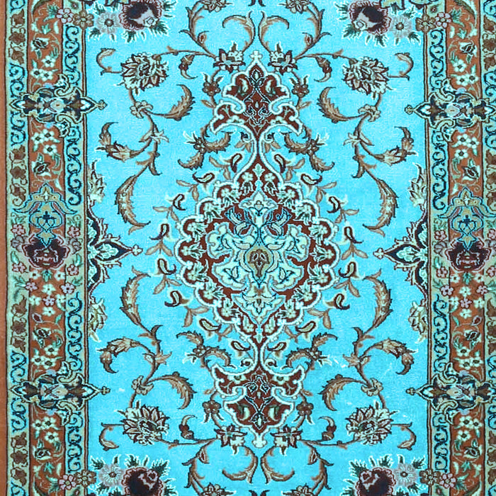 Machine Washable Medallion Light Blue Traditional Rug, wshtr4751lblu