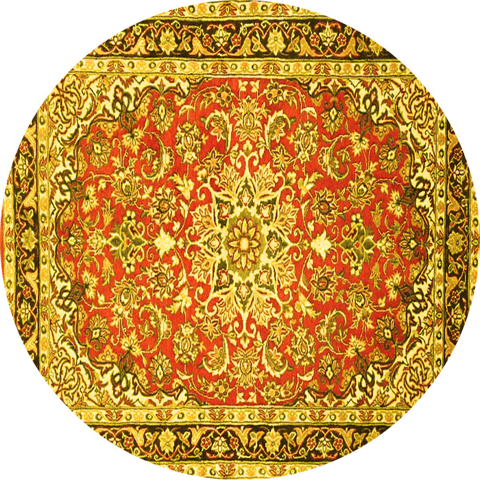 Round Oriental Yellow Traditional Rug, tr4752yw