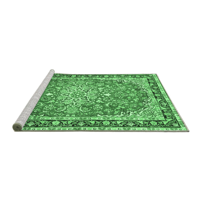Sideview of Machine Washable Oriental Emerald Green Traditional Area Rugs, wshtr4752emgrn