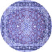 Round Machine Washable Oriental Blue Traditional Rug, wshtr4752blu