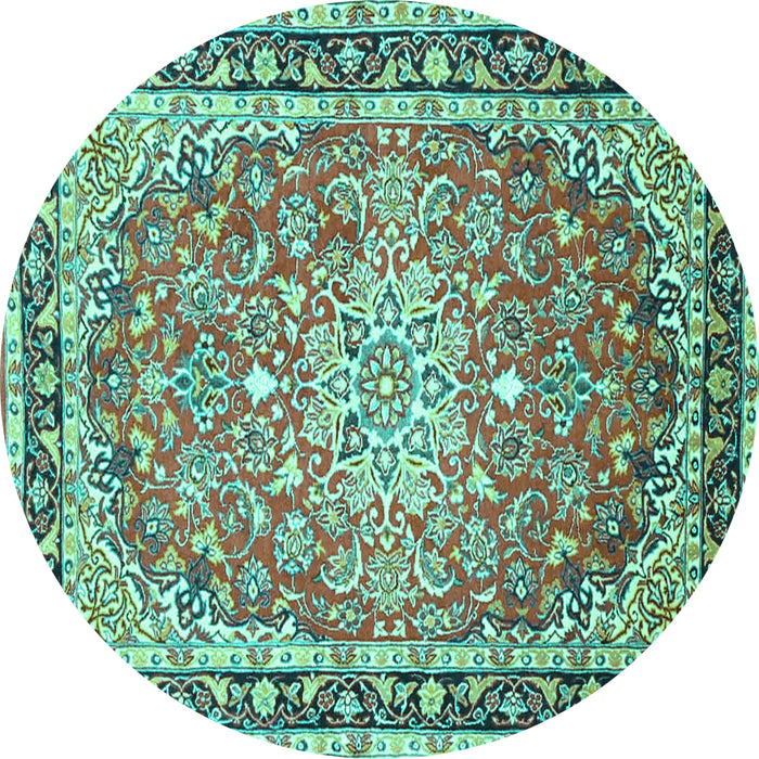 Round Oriental Turquoise Traditional Rug, tr4752turq