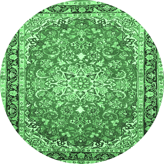 Round Oriental Emerald Green Traditional Rug, tr4752emgrn