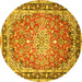 Round Machine Washable Oriental Yellow Traditional Rug, wshtr4752yw