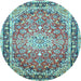 Round Machine Washable Oriental Light Blue Traditional Rug, wshtr4752lblu