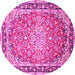 Round Machine Washable Oriental Pink Traditional Rug, wshtr4752pnk