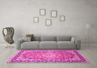 Machine Washable Oriental Pink Traditional Rug, wshtr4752pnk