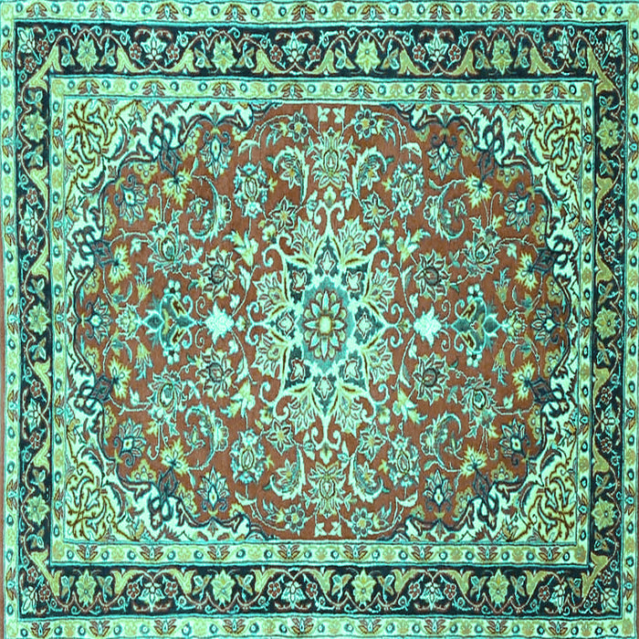 Square Machine Washable Oriental Turquoise Traditional Area Rugs, wshtr4752turq