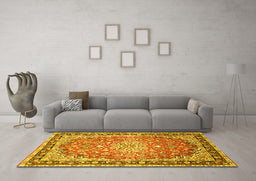 Machine Washable Oriental Yellow Traditional Rug in a Living Room, wshtr4752yw