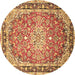 Round Machine Washable Oriental Brown Traditional Rug, wshtr4752brn