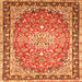 Round Machine Washable Oriental Orange Traditional Area Rugs, wshtr4752org