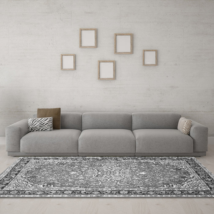 Machine Washable Oriental Gray Traditional Rug in a Living Room,, wshtr4752gry