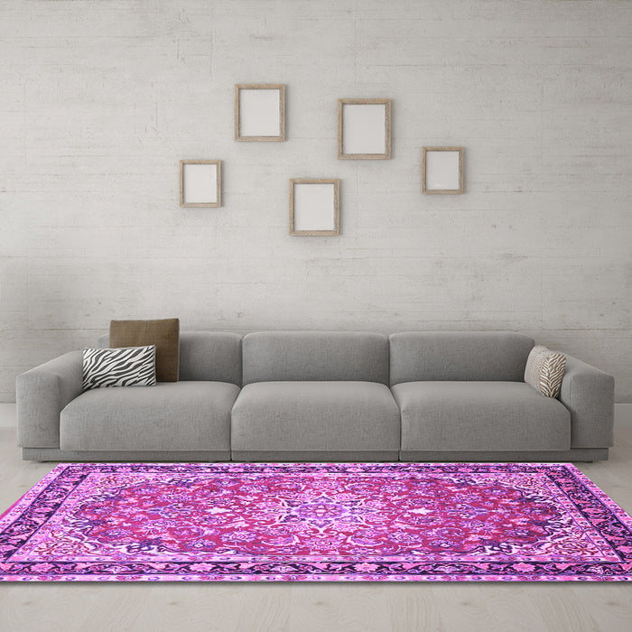 Machine Washable Oriental Purple Traditional Area Rugs in a Living Room, wshtr4752pur