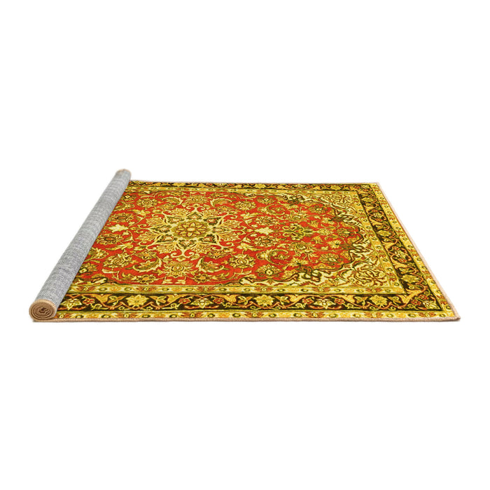 Sideview of Machine Washable Oriental Yellow Traditional Rug, wshtr4752yw