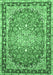 Machine Washable Oriental Emerald Green Traditional Area Rugs, wshtr4752emgrn