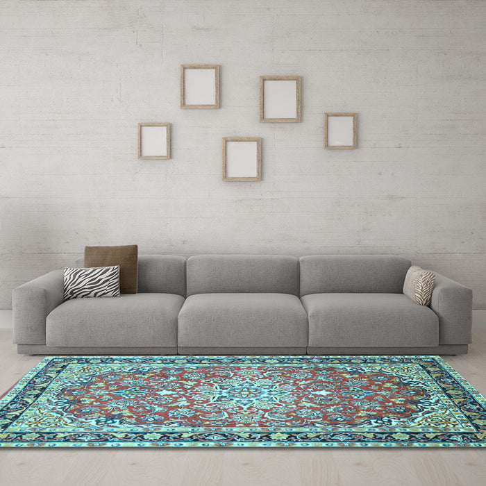 Machine Washable Oriental Light Blue Traditional Rug in a Living Room, wshtr4752lblu