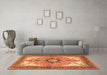 Machine Washable Medallion Orange Traditional Area Rugs in a Living Room, wshtr4753org