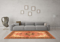 Machine Washable Medallion Orange Traditional Rug, wshtr4753org