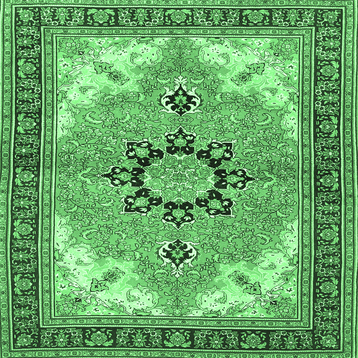 Square Machine Washable Medallion Emerald Green Traditional Area Rugs, wshtr4753emgrn