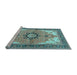 Sideview of Machine Washable Medallion Light Blue Traditional Rug, wshtr4753lblu