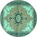 Round Medallion Turquoise Traditional Rug, tr4753turq