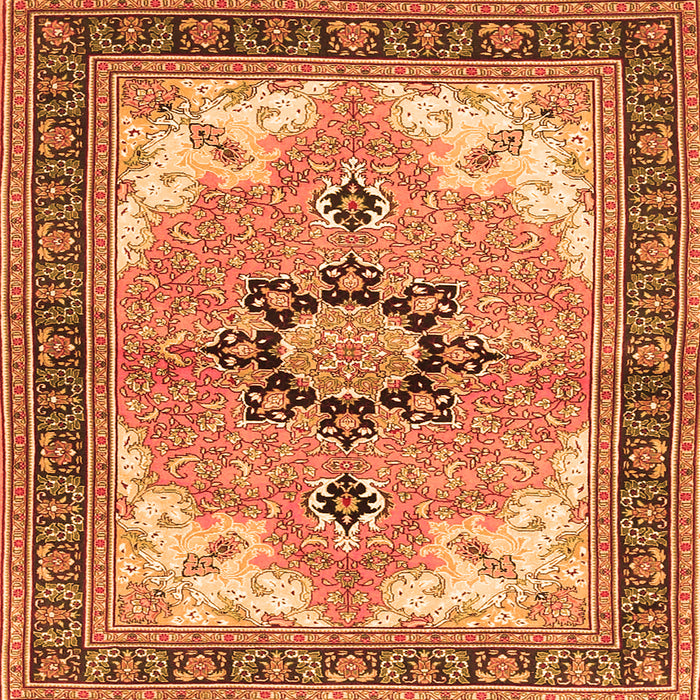 Round Machine Washable Medallion Orange Traditional Area Rugs, wshtr4753org
