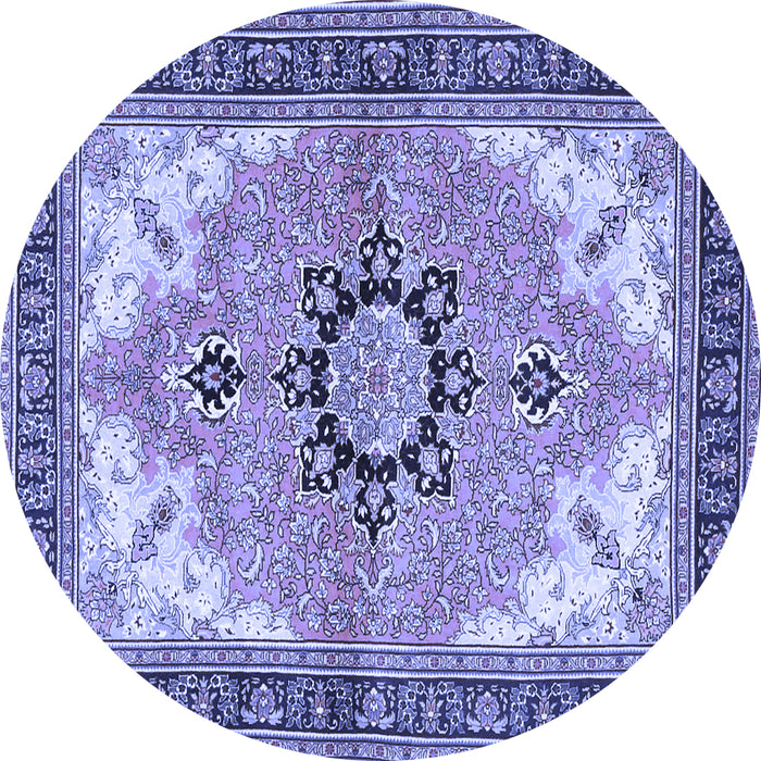 Round Machine Washable Medallion Blue Traditional Rug, wshtr4753blu