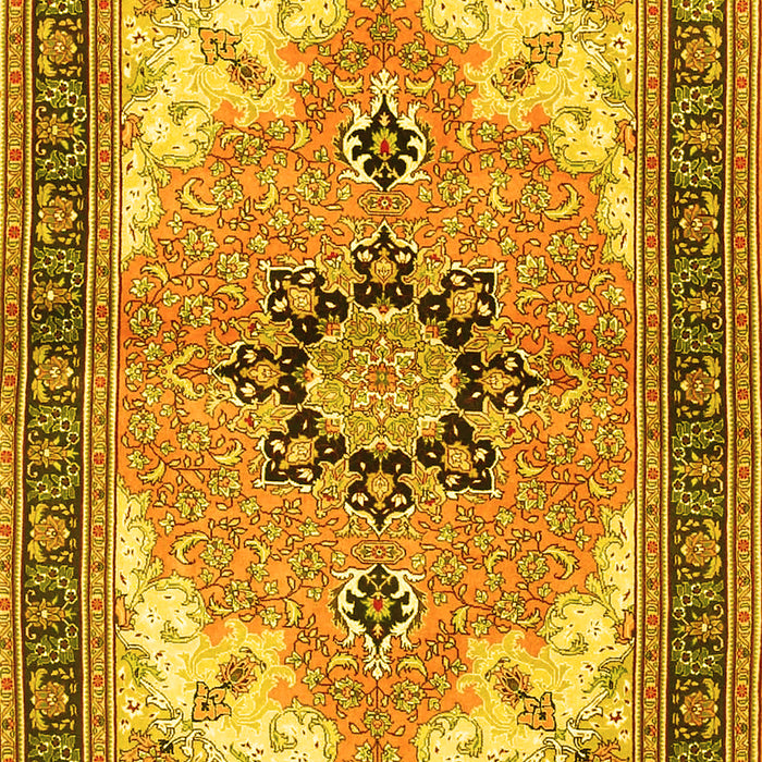 Machine Washable Medallion Yellow Traditional Rug, wshtr4753yw