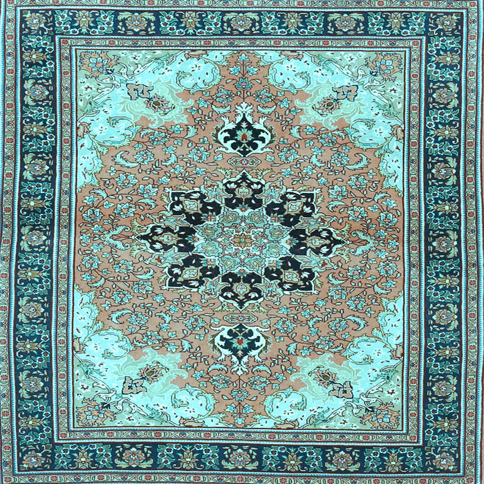 Square Machine Washable Medallion Light Blue Traditional Rug, wshtr4753lblu