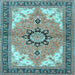 Square Machine Washable Medallion Light Blue Traditional Rug, wshtr4753lblu