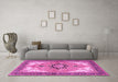 Machine Washable Medallion Pink Traditional Rug in a Living Room, wshtr4753pnk