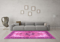 Machine Washable Medallion Pink Traditional Rug, wshtr4753pnk