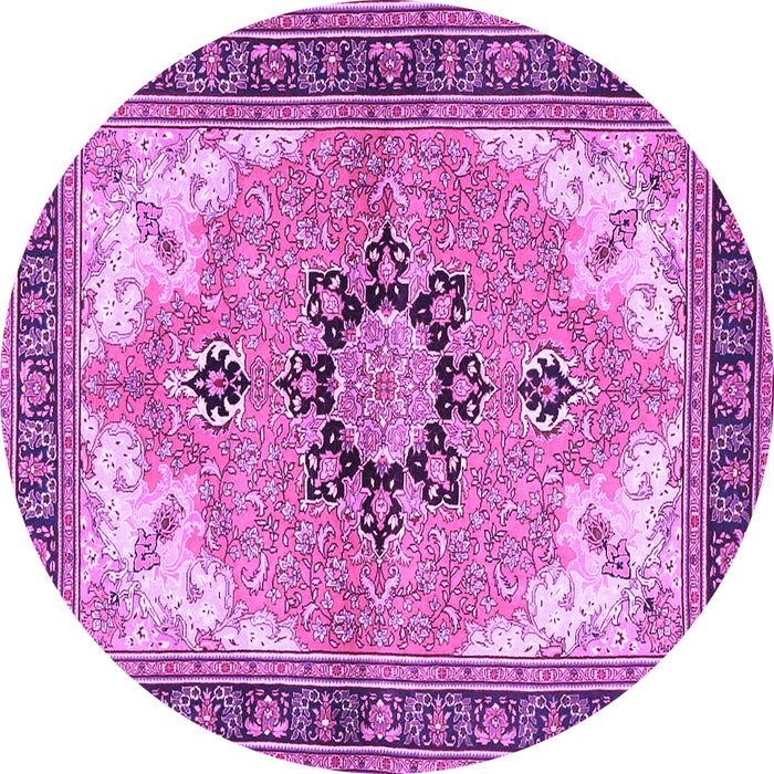 Round Machine Washable Medallion Purple Traditional Area Rugs, wshtr4753pur
