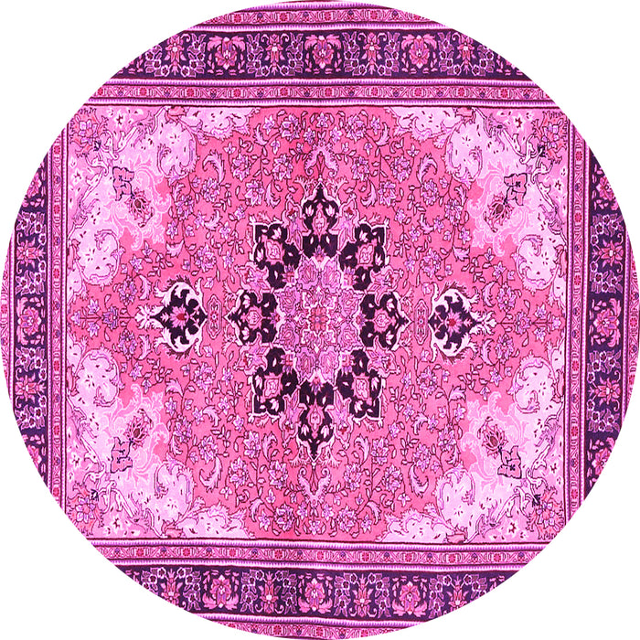 Round Machine Washable Medallion Pink Traditional Rug, wshtr4753pnk