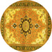 Round Machine Washable Medallion Yellow Traditional Rug, wshtr4753yw