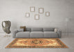 Machine Washable Medallion Brown Traditional Rug in a Living Room,, wshtr4753brn