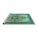 Sideview of Machine Washable Medallion Turquoise Traditional Area Rugs, wshtr4753turq