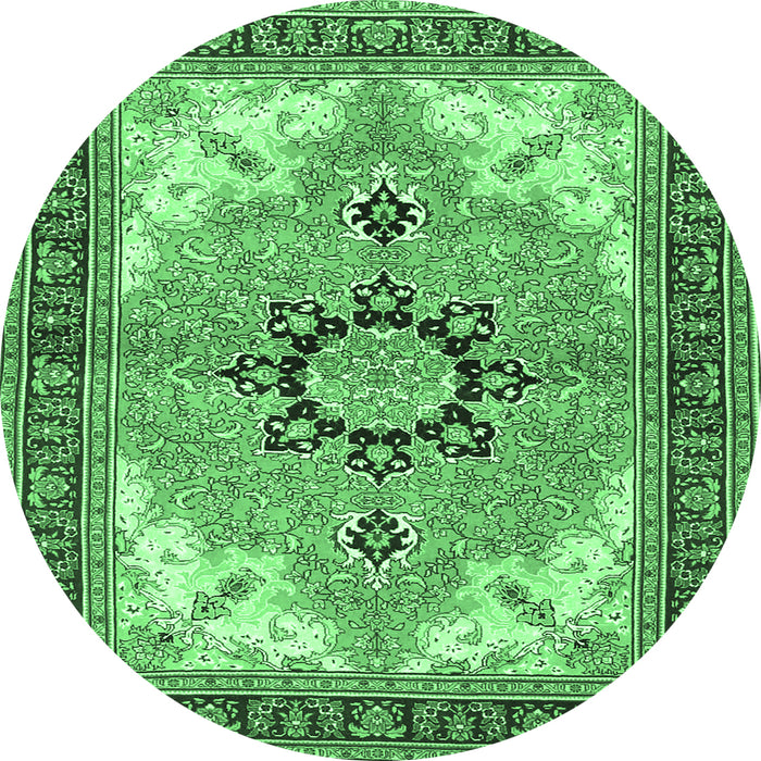 Round Machine Washable Medallion Emerald Green Traditional Area Rugs, wshtr4753emgrn