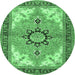 Round Machine Washable Medallion Emerald Green Traditional Area Rugs, wshtr4753emgrn